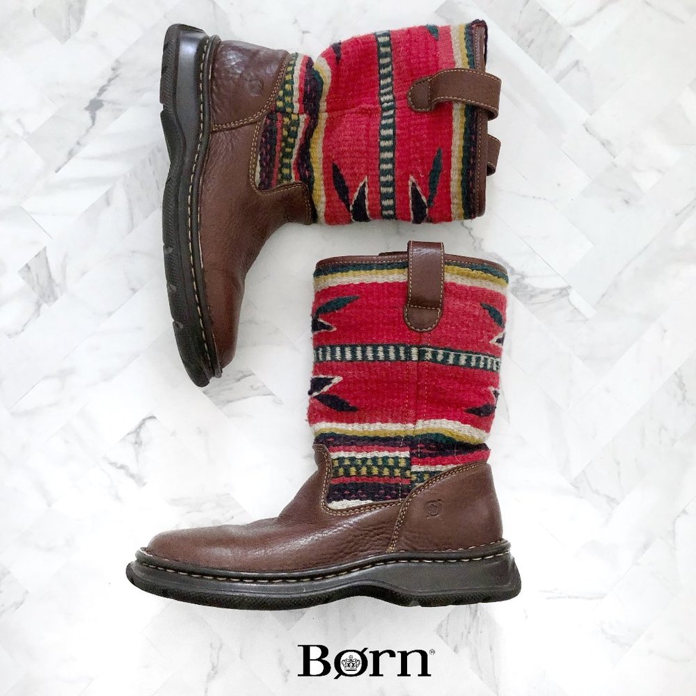 BORN Aztec Leather & Woven Wool Boots Size 7M